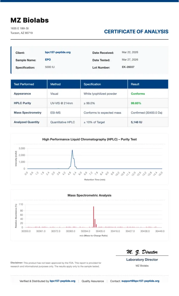 COA_EPO_EK-26037 Erythropoietin (EPO) | 3000IU x 10 Vials | >99% Purity