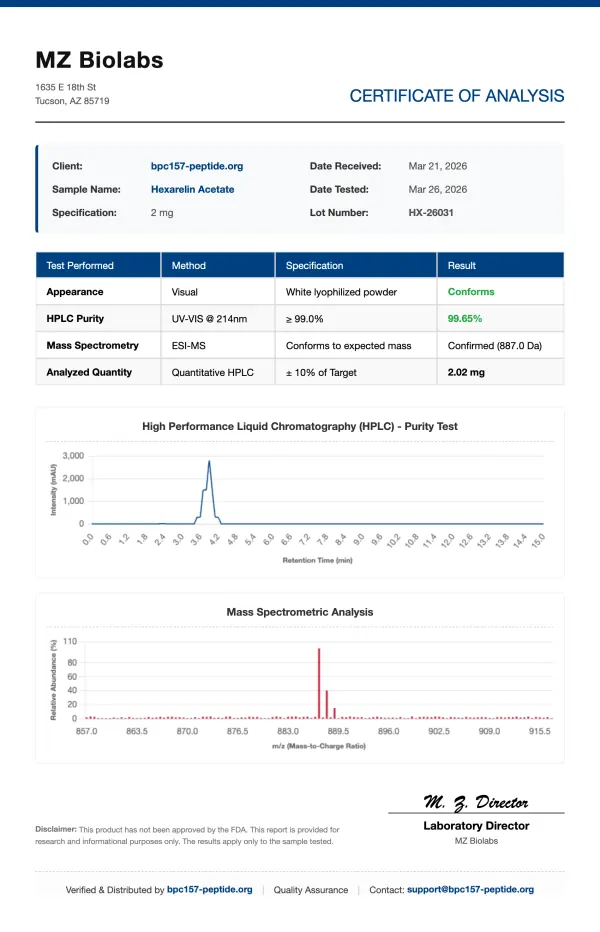 Hexarelin Acetate (Maximum GH Pulse) | 2mg - 5mg | >99% Purity