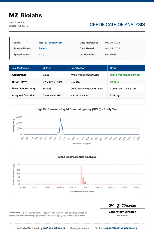 COA_Selank_SK-26033 Selank Nootropic Peptide | 5mg - 10mg Vials | >99% Purity